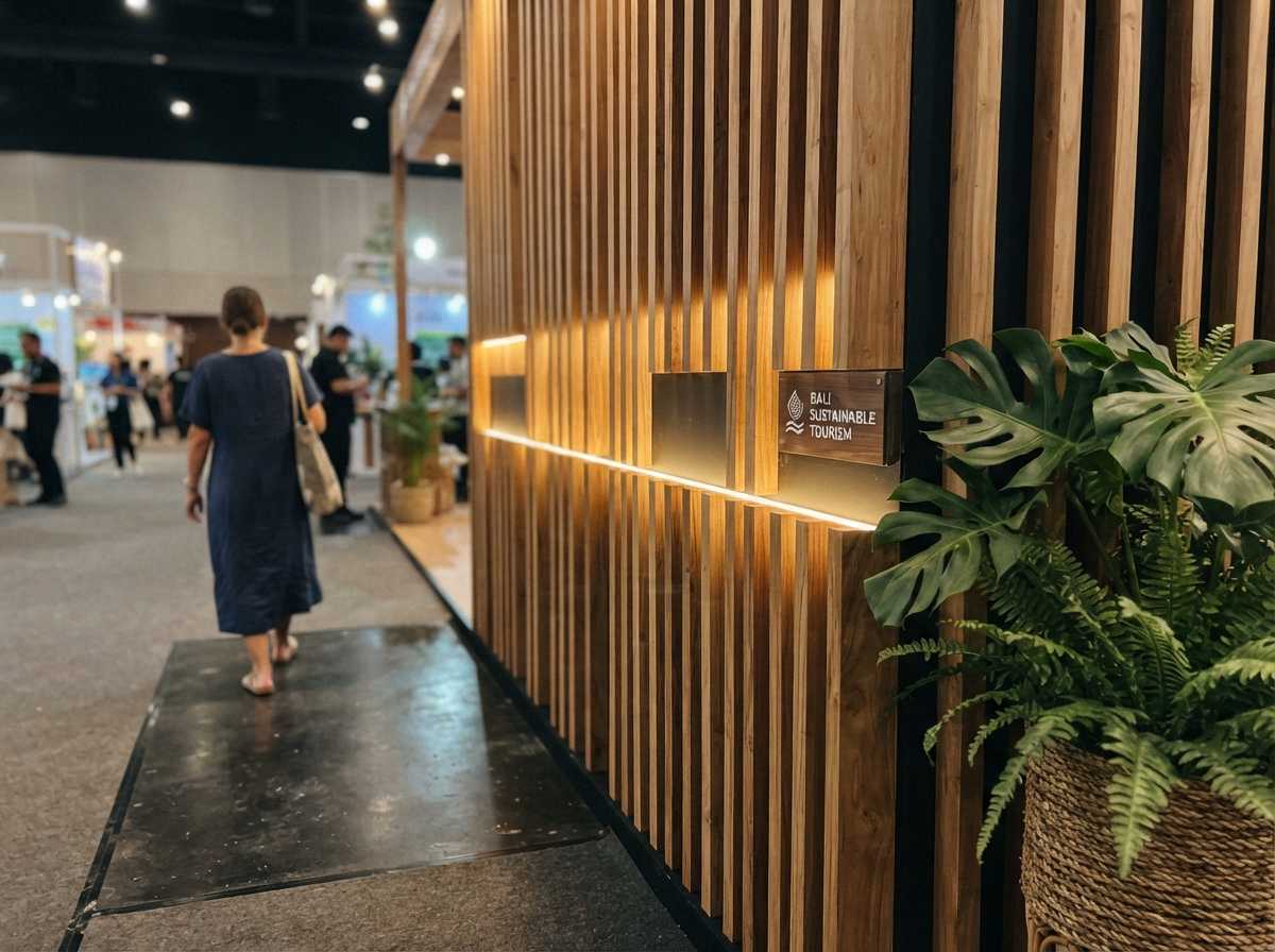 Dokumentasi pengerjaan komponen interior kustom untuk memastikan kekuatan tema booth pameran yang berkelas di Bali.